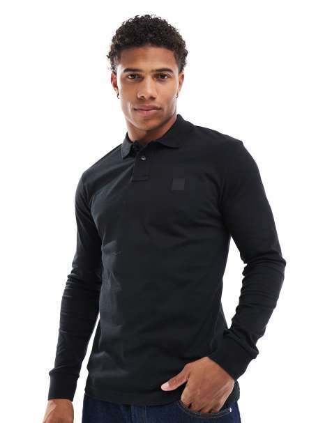 BOSS Passerby long sleeve polo shirt in black - view 1