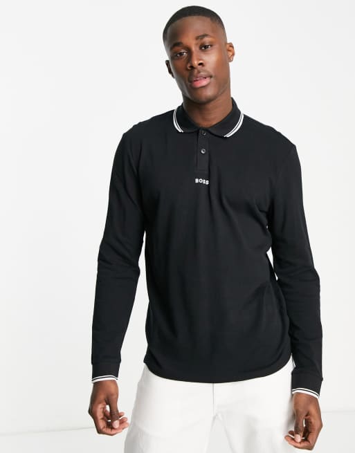 Hugo boss black clearance long sleeve polo shirt