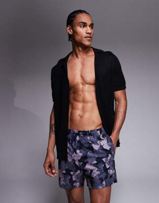 Boss Bodywear Boss Pike Leaf Print Swim Shorts In Blue