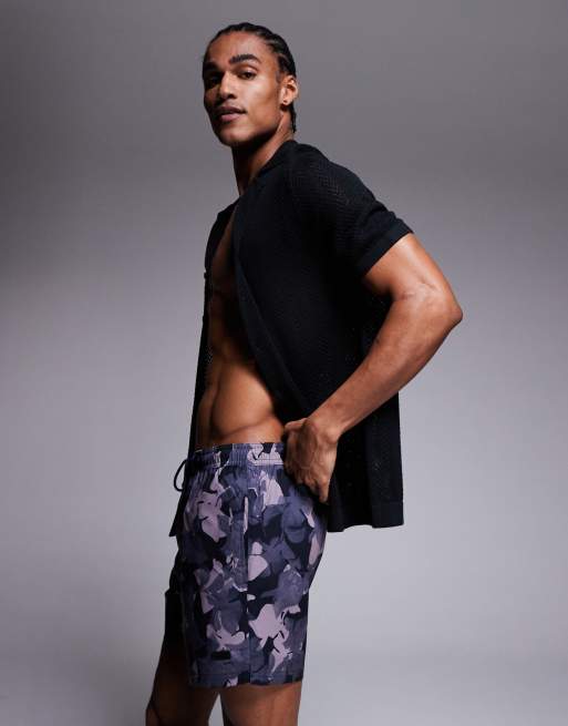 Boss Pike leaf print swim shorts in navy, 3 of 5