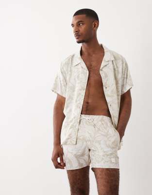Boss Bodywear Boss Piranha Leaf Print Co-ord Swim Shorts In Neutral