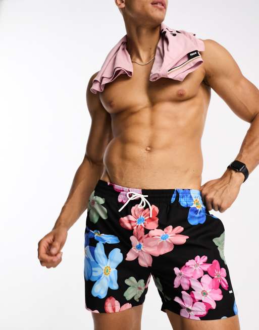 BOSS - Piranha - Zwemshort met bloemenprint in zwart