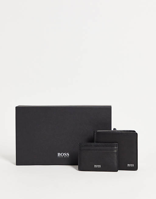 BOSS plain logo wallet and card holder gift set