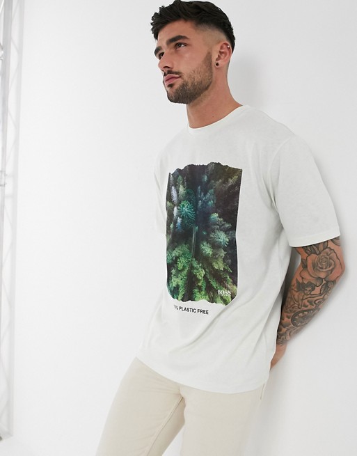 BOSS Plastic free tree print t-shirt in white