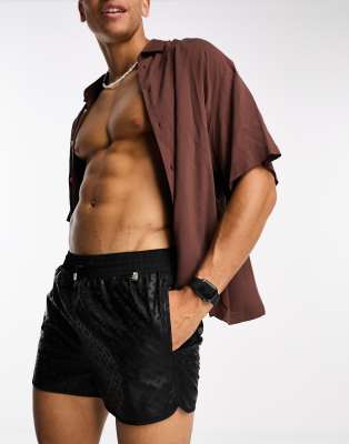 BOSS prime embossed logo swim short in black - ASOS Price Checker