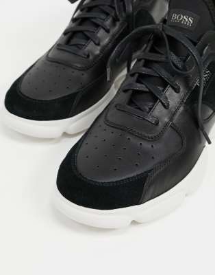 boss textured leather trainers