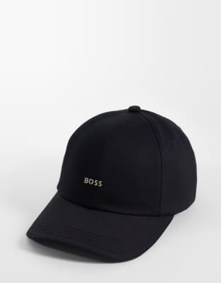Hugo Red Boss Red Gold Logo Cap In Black