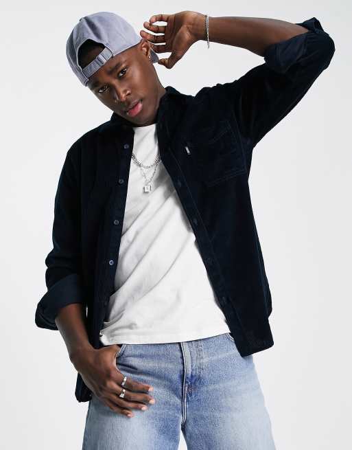 BOSS Relegant long sleeve cord shirt in dark blue