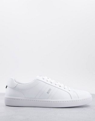 BOSS Ribeira Tenn leather trainers in white