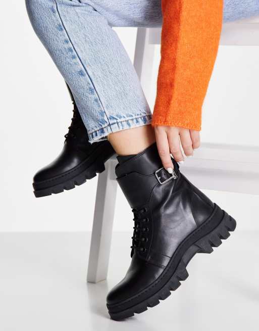 BOSS Royal chunky lace up ankle boots in black | ASOS