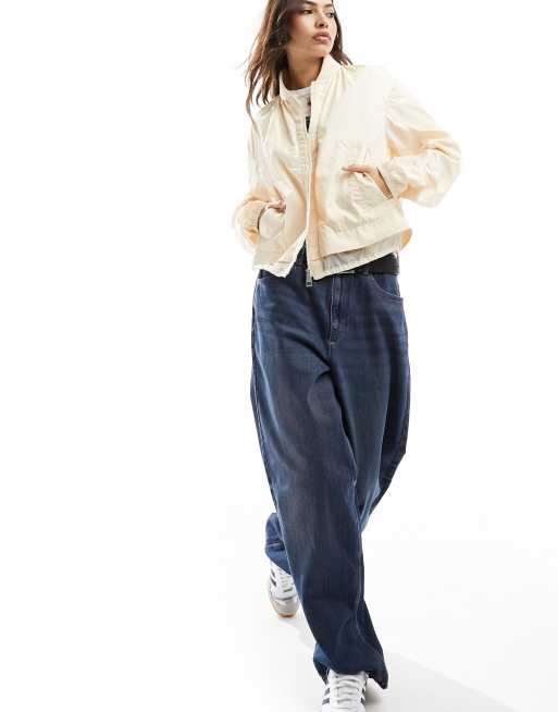 BOSS ruched bomber jacket in cream