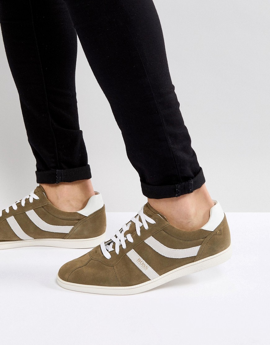 BOSS – Rumba – kakifarvede sneakers med striber-Grøn