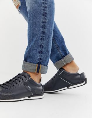 BOSS Saturn leather trainers in navy | ASOS