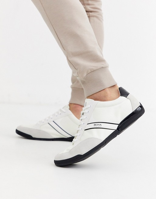 BOSS Saturn low suede trim trainers in white