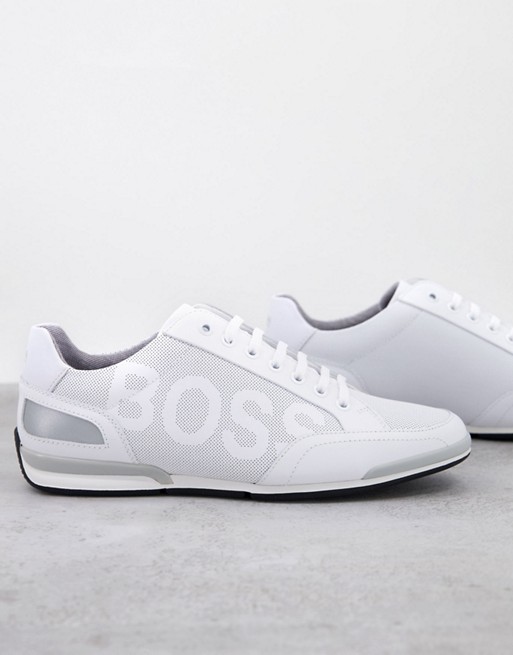 BOSS Saturn Lowp leaher large logo trainers in white
