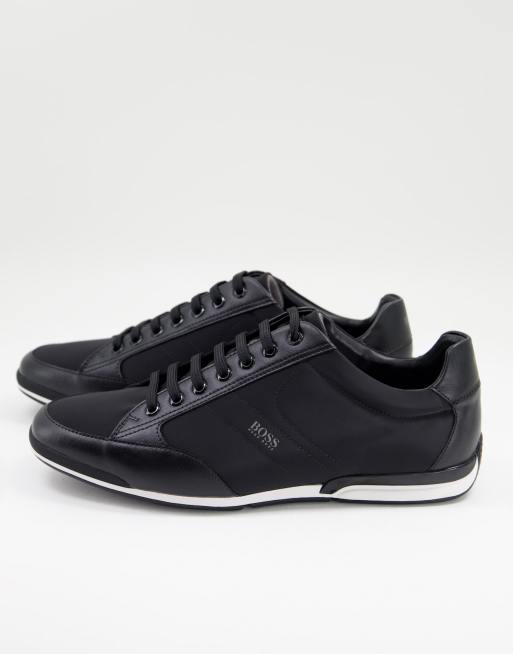 BOSS Saturn Lowp leather logo sneakers in black | ASOS