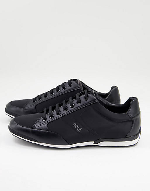 BOSS Saturn Lowp leather logo trainers in black