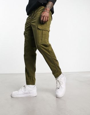 BOSS Schargo tapered fit cargo trousers in open green