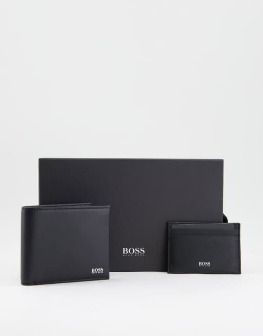 BOSS - Set regalo con portafoglio e porta carte in pelle nera