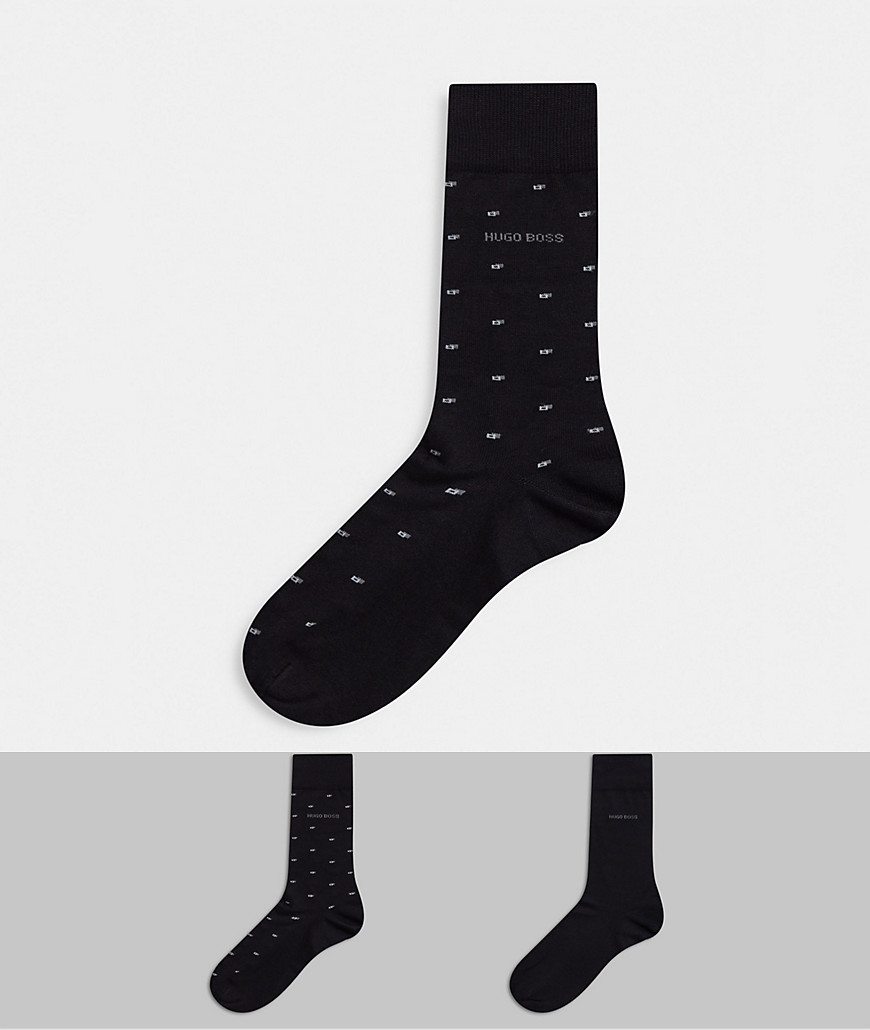 BOSS - Set van 2 paar sokken met minipatroon-Zwart