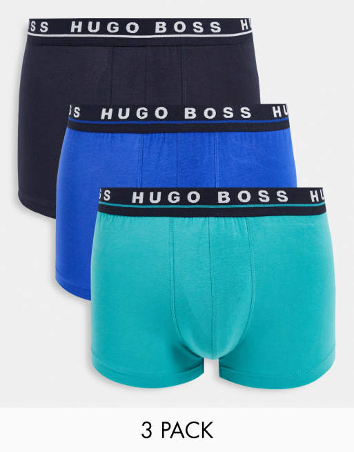 BOSS - Set van 3 boxershorts met logo op de tailleband in blauw/groen/zwart