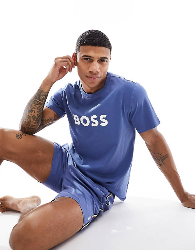 BOSS Bodywear - BOSS short sleeve t shirt in open blue