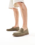 [BOSS Orange] Boss Sienne suede loafers in khaki beige-Green 43 Open Green