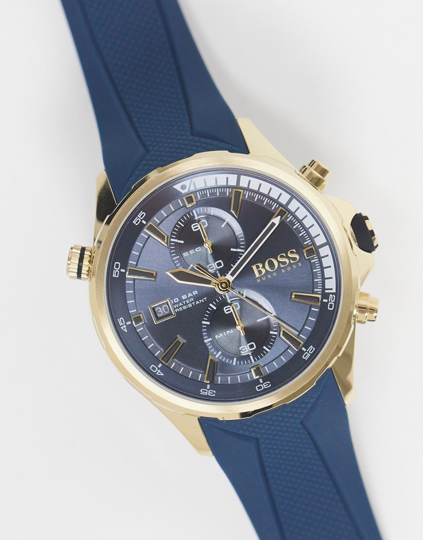 BOSS - Siliconen chronograaf herenhorloge in blauw