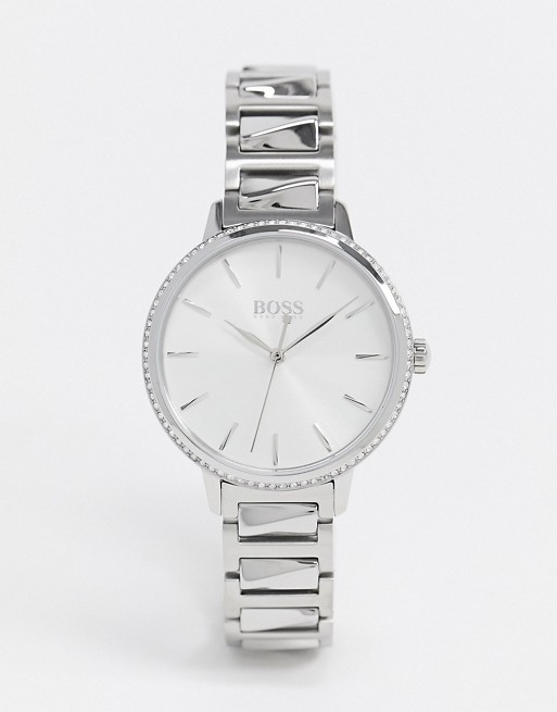 BOSS silver crystal set watch 1502539