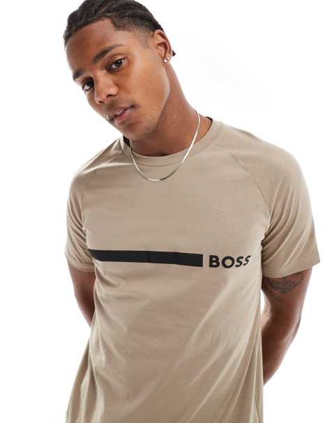 Boss slim fit beach t-shirt in brown - view 1