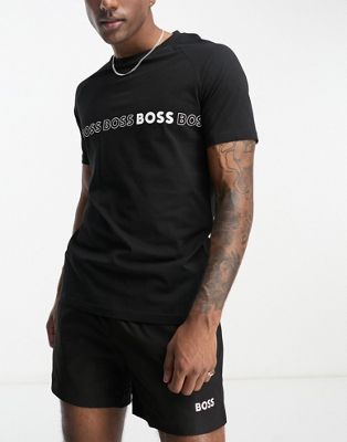 BOSS slim fit beach t-shirt in black