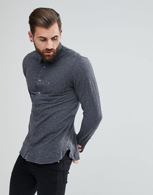 Buy Textured Slim Fit Shirt with Long Sleeves and Chest Pocket