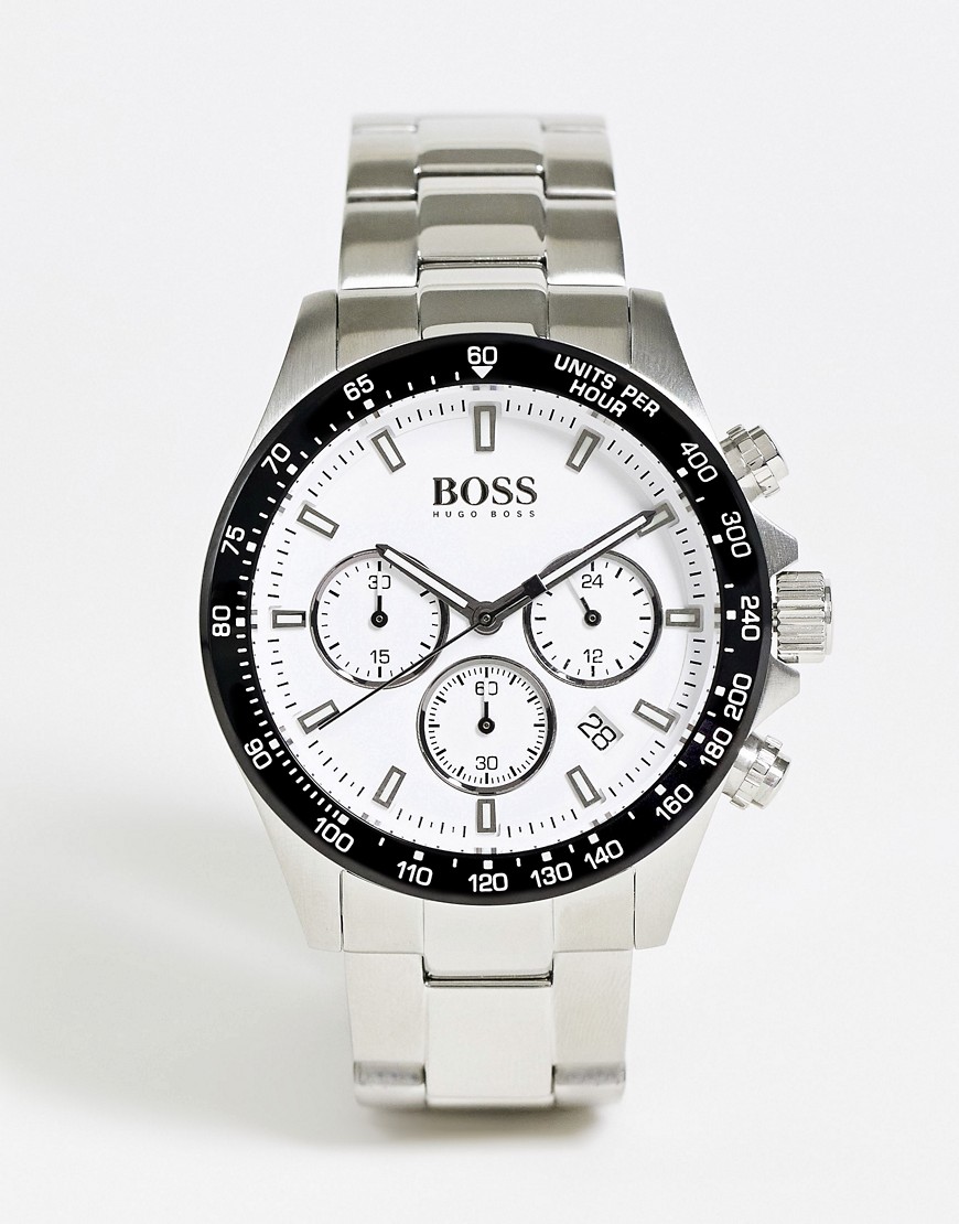 BOSS - Sølvfarvet kronograf-armbåndsur med hvid urskive til herrer