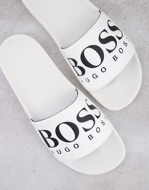 BOSS Solar logo sliders in white