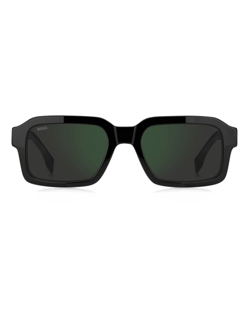 Boss Sonnenbrille mit rechteckiger Form – schwarz mit grauen, hochkontrastierenden Spiegelgläsern, 2 von 6