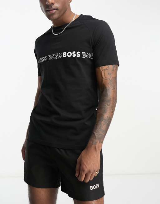 BOSS - Sort slim fit-T-shirt til stranden