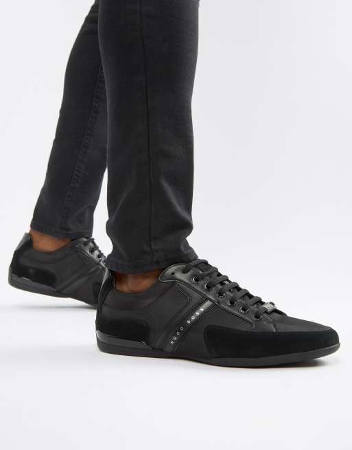 Nieuwe aankomst voeden gebonden BOSS Spacit nylon suede sneakers in black | ASOS