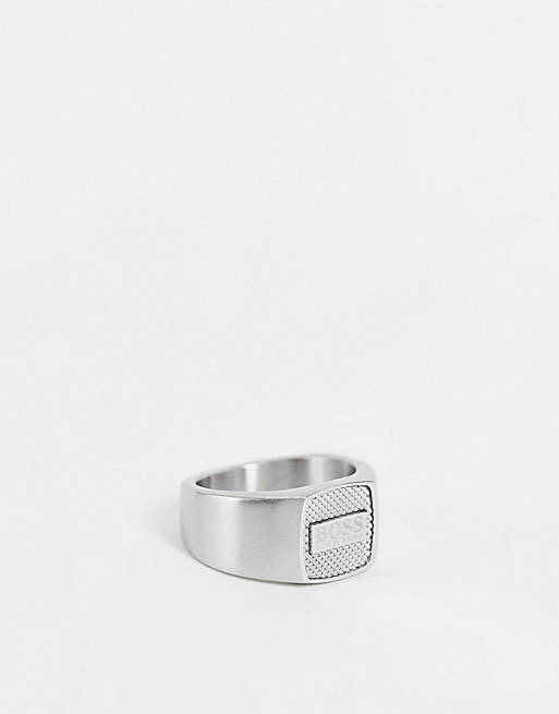 Boss stainless steel signet ring in silver 1580256