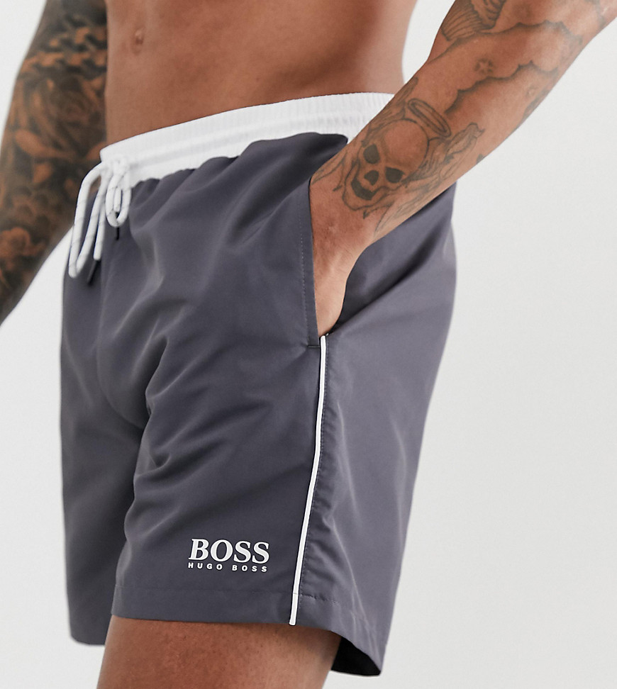 BOSS Star Fish swim shorts in dark gray Exclusive at ASOS-Grey