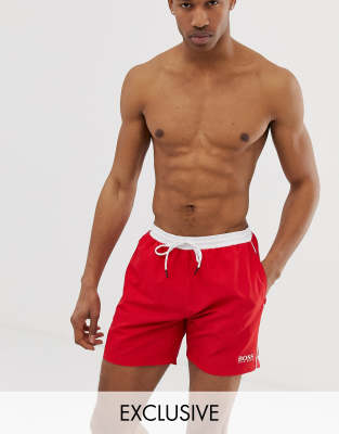 BOSS Star Fish swim shorts in red Exclusive at ASOS | ASOS