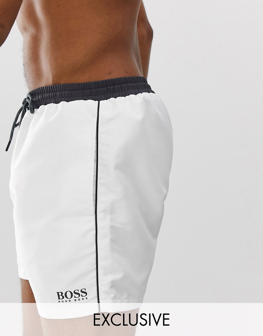 BOSS Star Fish swim shorts in white Exclusive at ASOS