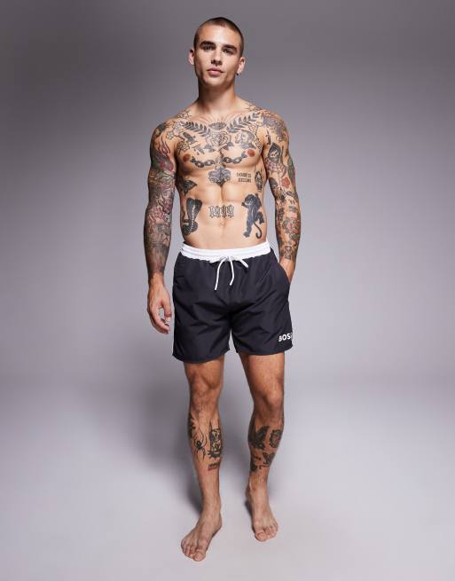 Boss – Starfish – Badeshorts in Grau mit weißen Kontrastdetails, 2 von 5