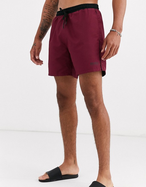 BOSS Starfish logo swim shorts in burgundy