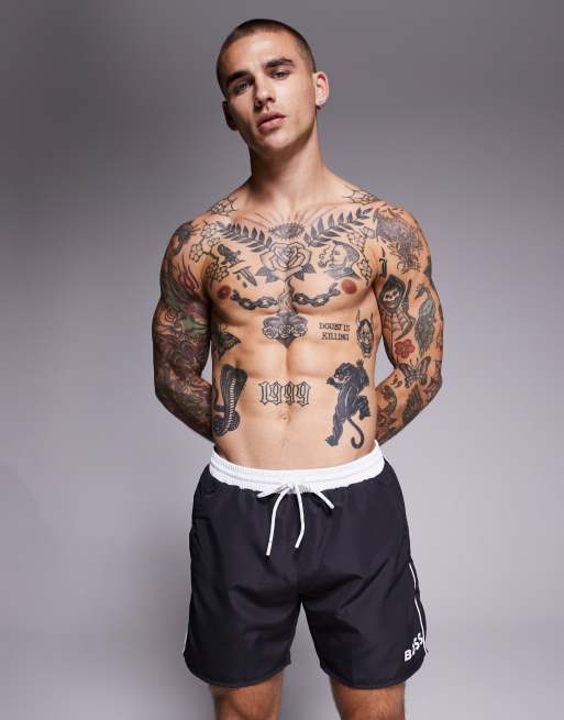 BOSS - Starfish - Pantaloncini da bagno grigi con dettagli bianchi a contrasto