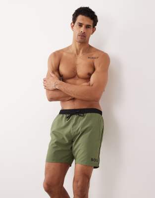 Boss - Starfish - Short de bain à logo - Kaki-Vert