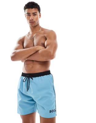 BOSS Orange Boss Starfish swim short in blue and black