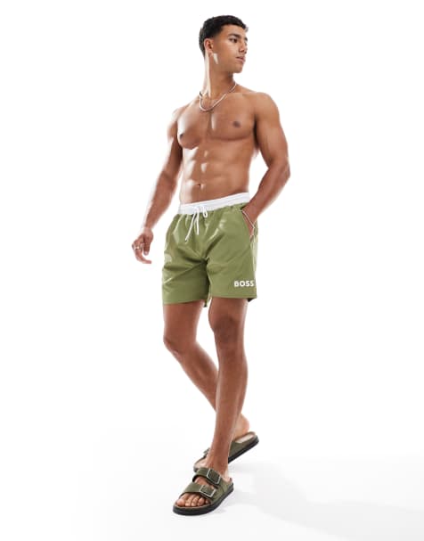 Boss Starfish swim short in green and white - view 1