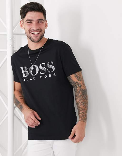 BOSS - Strandkleding - T-shirt met logo in zwart