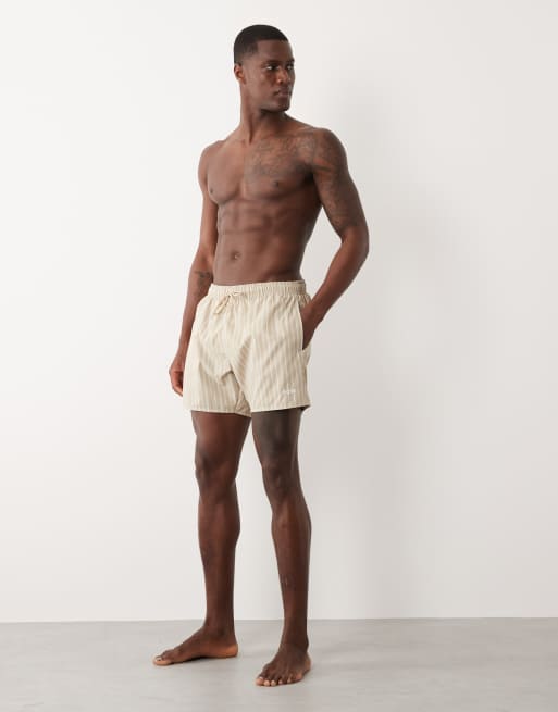 BOSS – Sunfish – Gestreifte Badeshorts in Beige, 2 von 5