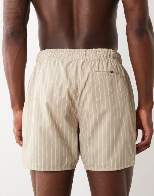BOSS – Sunfish – Gestreifte Badeshorts in Beige, 5 von 5
